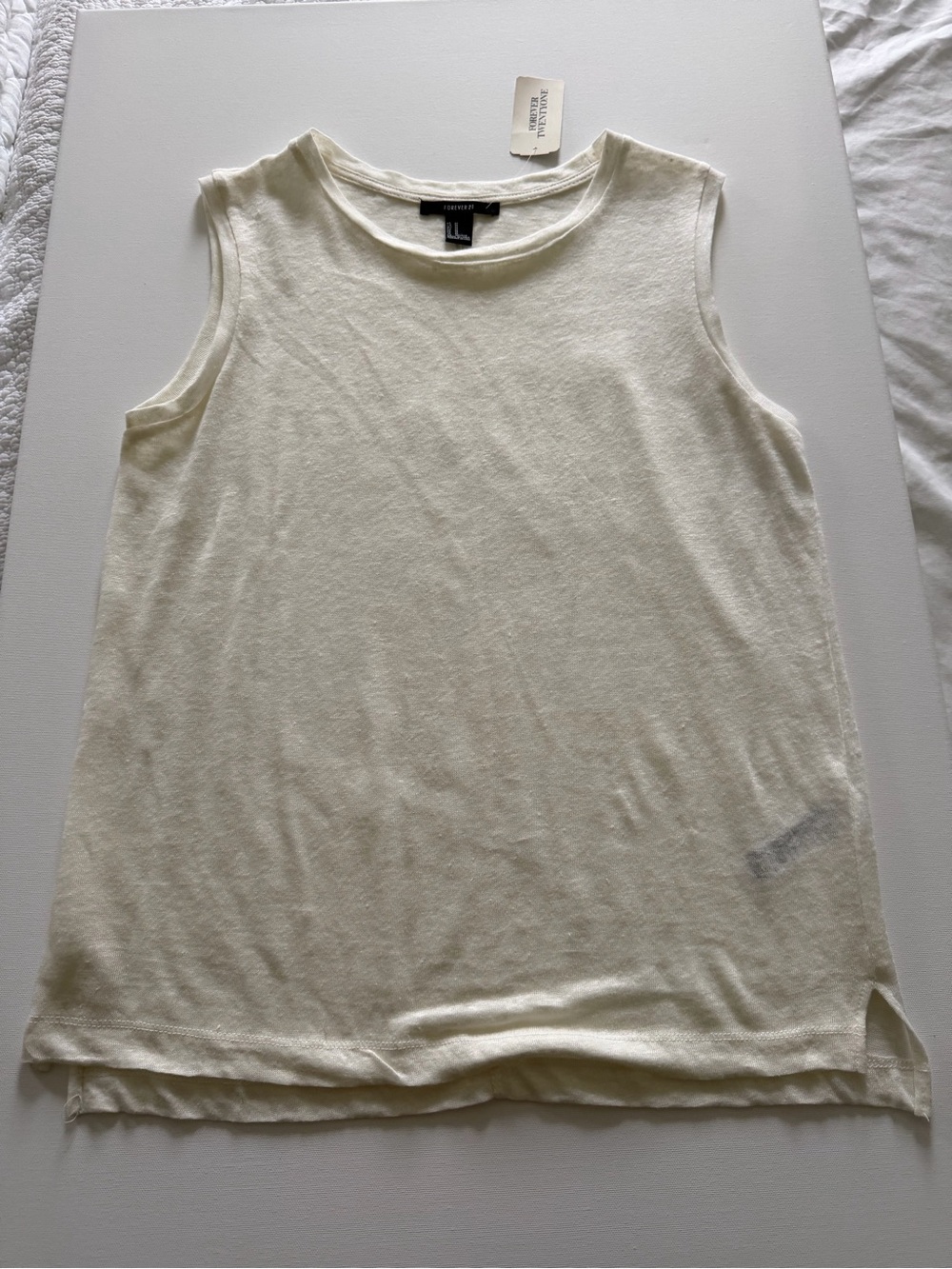 Forever 21 Cream Sleeveless Linen Tank Top